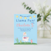 Cute Llama Fun Blue Birthday Party Briefkaart (Staand voorkant)