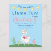 Cute Llama Fun Blue Birthday Party Briefkaart (Voorkant)