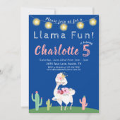 Cute Llama Fun Blue Birthday Party Kaart (Voorkant)