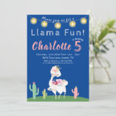 Cute Llama Fun Blue Birthday Party Kaart (Staand voorkant)
