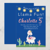 Cute Llama Fun Blue Birthday Party Kaart (Voorkant / Achterkant)