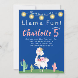 Cute Llama Fun Blue Birthday Party Kaart