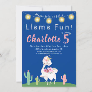 Cute Llama Fun Blue Birthday Party Kaart