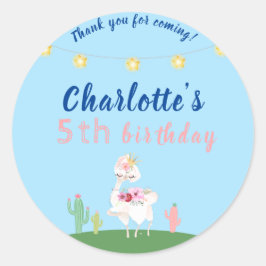 Cute Llama Fun Blue Birthday Party Ronde Sticker