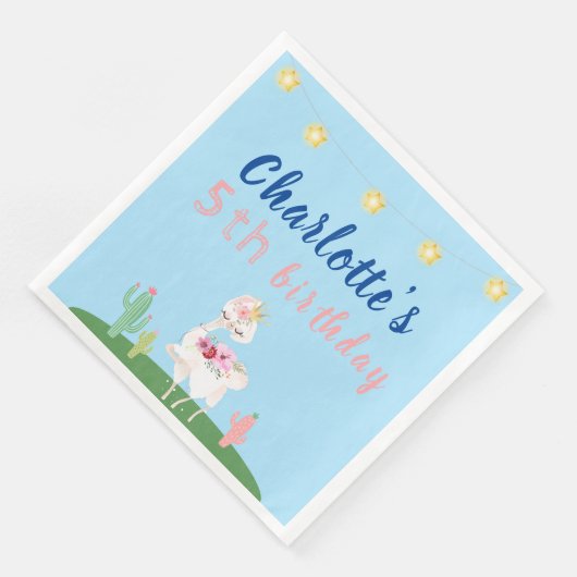 Cute Llama Fun Blue Birthday Party Servet (Hoek)