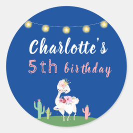 Cute Llama Fun Dark Blue Birthday Party Ronde Sticker