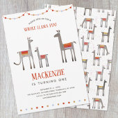 Cute Llama Fun First Birthday Invitation Kaart