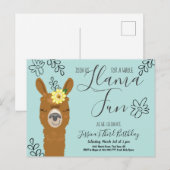 Cute Llama Fun Girls Birthday Party Invitation Briefkaart (Voorkant / Achterkant)