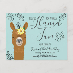 Cute Llama Fun Girls Birthday Party Invitation Briefkaart