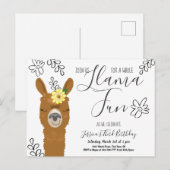 Cute Llama Fun Girls Birthday Party Invitation Uitnodiging Briefkaart (Voorkant / Achterkant)