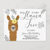 Cute Llama Fun Girls Birthday Party Invitation Uitnodiging Briefkaart (Voorkant)