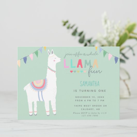 Cute Llama Fun Kind Birthday Fiesta Banner Kaart (Staand voorkant)