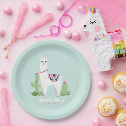 Cute Llama Girl's Birthday Party Papieren Bordje (Feest)