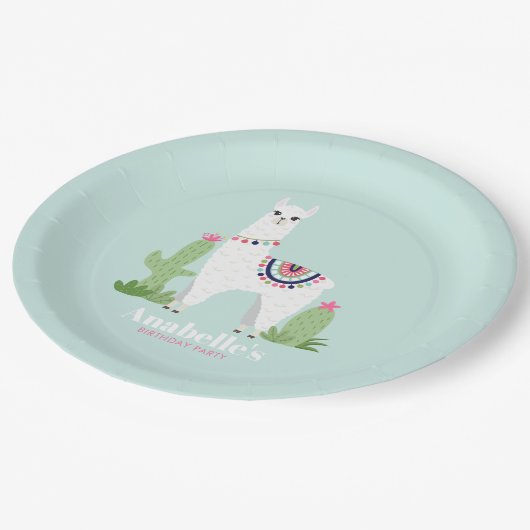 Cute Llama Girl's Birthday Party Papieren Bordje (Gekanteld)