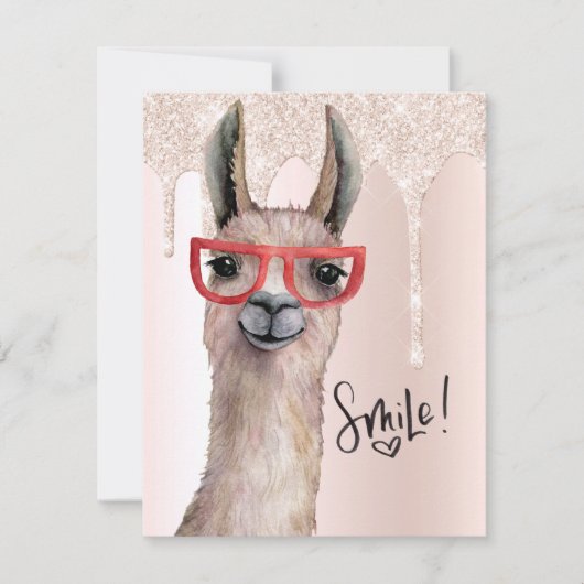 Cute Llama Girly Pink Glitter Denking You (Voorkant)