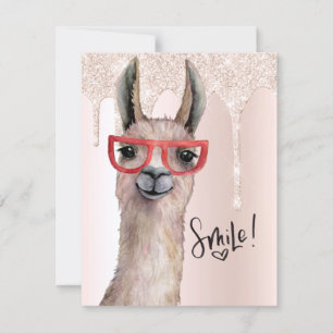 Cute Llama Girly Pink Glitter Denking You