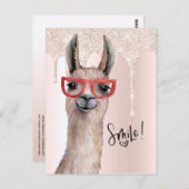 Cute Llama Girly Pink Glitter Denking You Briefkaart (Voorkant / Achterkant)