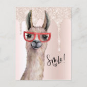 Cute Llama Girly Pink Glitter Hartelijk dank Briefkaart (Voorkant)