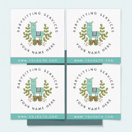 Cute Llama Greenery Daycare Childcare Babysitter Vierkante Visitekaartje