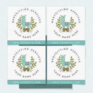 Cute Llama Greenery Daycare Childcare Babysitter Vierkante Visitekaartje