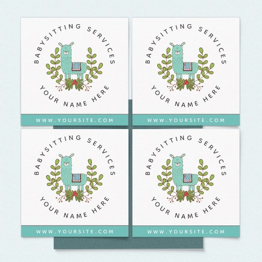 Cute Llama Greenery Daycare Childcare Babysitter Vierkante Visitekaartje