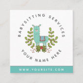 Cute Llama Greenery Daycare Childcare Babysitter Vierkante Visitekaartje (Voorkant)