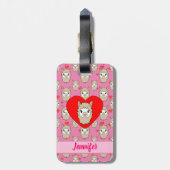 Cute Llama Head en Red Hearts Pink Background Bagagelabel (Achterkant verticaal)
