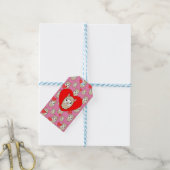 Cute Llama Head en Red Hearts Pink Background Cadeaulabel (Met Touw)