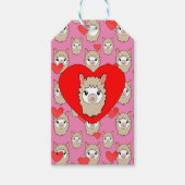 Cute Llama Head en Red Hearts Pink Background Cadeaulabel (Voorkant)