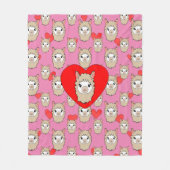 Cute Llama Head en Red Hearts Pink Background Fleece Deken (Voorkant)