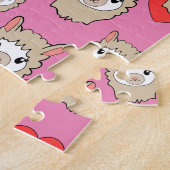 Cute Llama Head en Red Hearts Pink Background Legpuzzel (Zijkant)