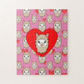 Cute Llama Head en Red Hearts Pink Background Legpuzzel (Verticaal)