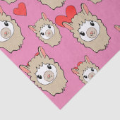 Cute Llama Head en Red Hearts Pink Background Tissuepapier (Detail)