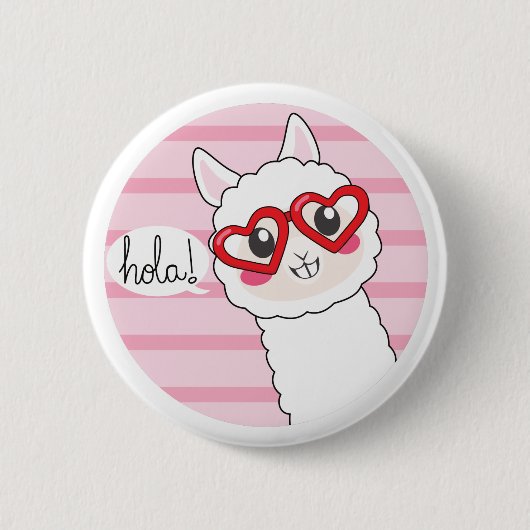 Cute Llama Hola Ronde Button 5,7 Cm (Voorkant)