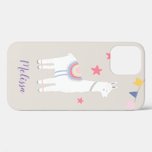 Cute Llama Illustratie met Monogram in Paars Case-Mate iPhone Case (Achterkant (horizontaal))
