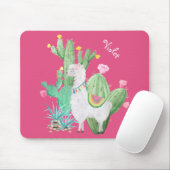 Cute Llama in Cactus Garden - Gepersonaliseerd Roz Muismat (Met muis)
