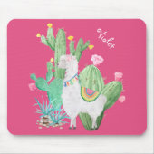 Cute Llama in Cactus Garden - Gepersonaliseerd Roz Muismat (Voorkant)