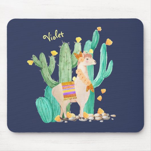 Cute Llama in Cactus Garden - Persoonlijk blauw Muismat (Voorkant)
