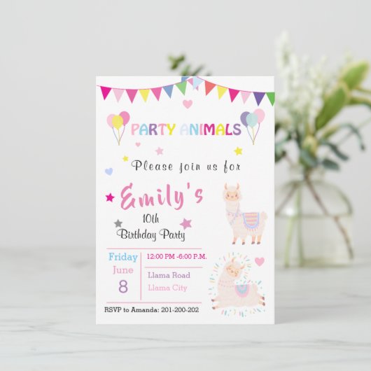 Cute Llama Invitation & Kids Party Stationery Kaart (Staand voorkant)