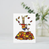 Cute Llama Jumping in Leaf Pile Cartoon Briefkaart (Staand voorkant)