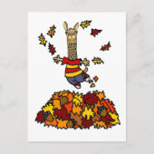 Cute Llama Jumping in Leaf Pile Cartoon Briefkaart (Voorkant)