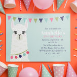 Cute Llama Kids Birthday Party Kaart<br><div class="desc">Schattige uitnodigingen voor verjaardagsfeestjes met een zoet alfabet of lulamapthema.</div>