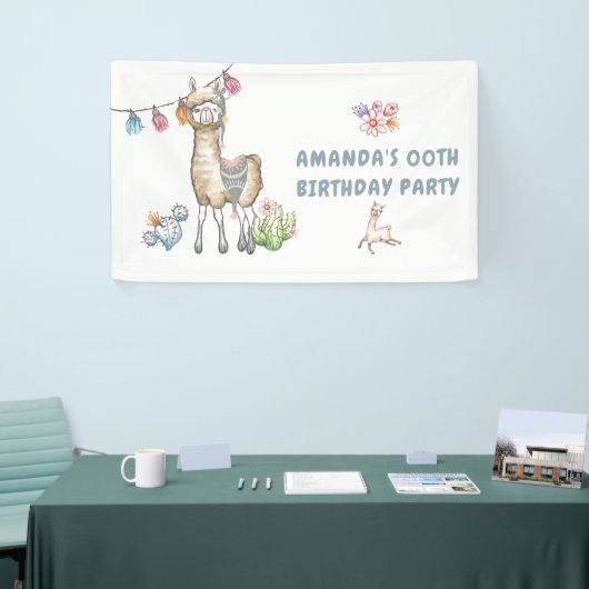 Cute Llama Kids Birthday Party Spandoek (Beurs)