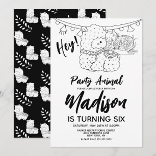 Cute Llama Kinderen van Birthday Black White Kaart