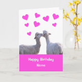 Cute Llama Kiss Pink Hearts Happy Birthday Kaart (Gele Bloem)