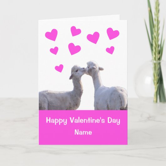 Cute Llama Kiss Roze Harten Valentijnsdag Card Kaart (Voorkant)