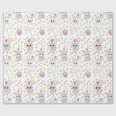 Cute Llama, Kitten en Mouse Cupcake Pink Girl's Cadeaupapier (Vlak)