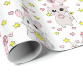 Cute Llama, Kitten en Mouse Cupcake Pink Girl's Cadeaupapier (Rol Hoek)