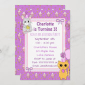 Cute Llama, Kitten en Mouse Paarse verjaardag Kaart (Voorkant / Achterkant)