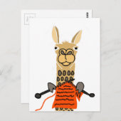 Cute Llama Knitting Cartoon Briefkaart (Voorkant / Achterkant)